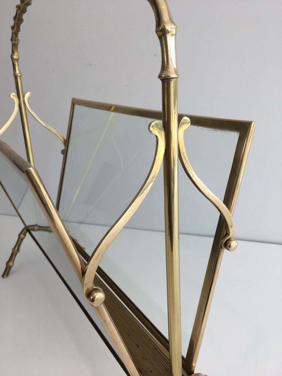 Bamboo-style brass magazine rack from the Baguès house.