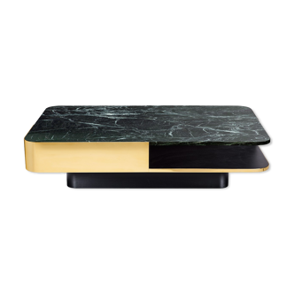 Table bass lounge square green marble and brass