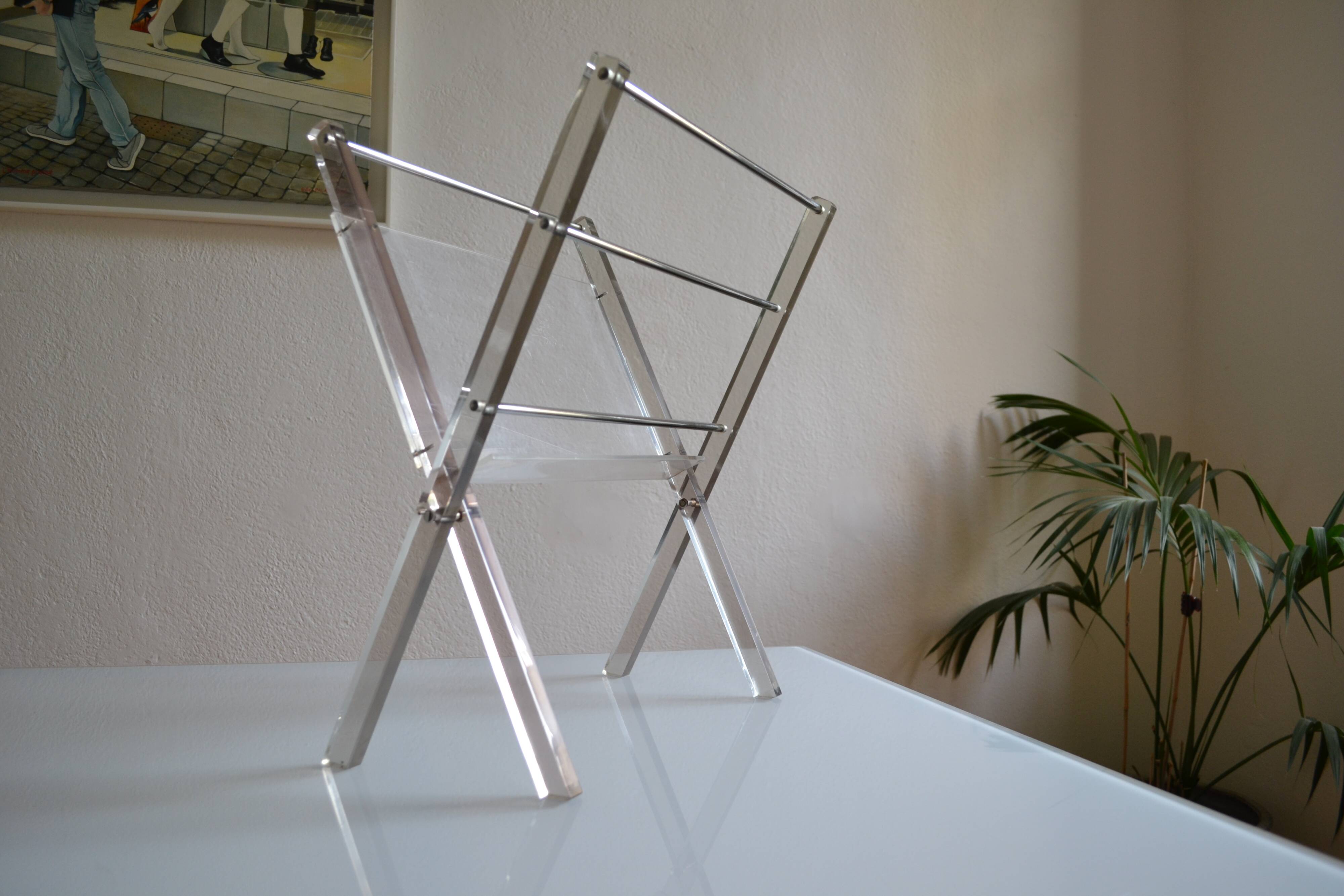 Modernist magazine holder Pop Space age smoked plexiglass vintage 70s