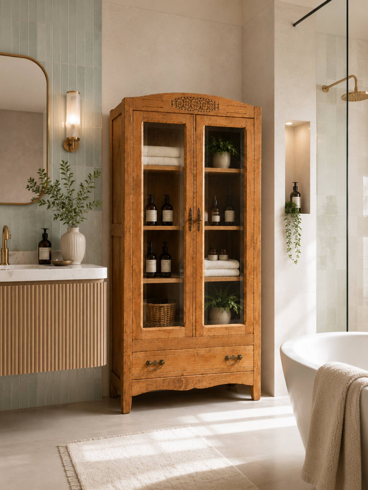 Armoire parisienne vitres biseautées chêne blond art déco 1930