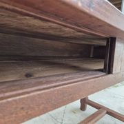 Table de Ferme bourguignonne à entretoise en noyer massif 19éme deux tiroirs-1m82