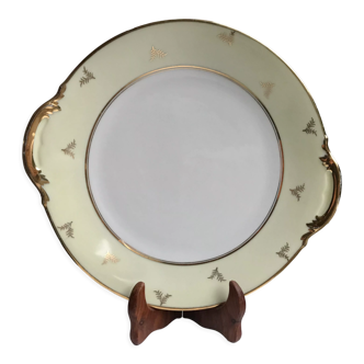 Cream and golden cake dish Limoges porcelain 50s