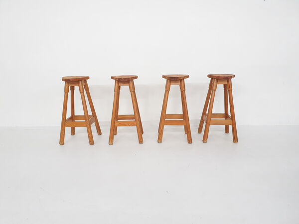 Tabourets de bar scandinaves modernes en pin des années 1970