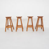 Scandinavian modern pinewood bar stools 1970's