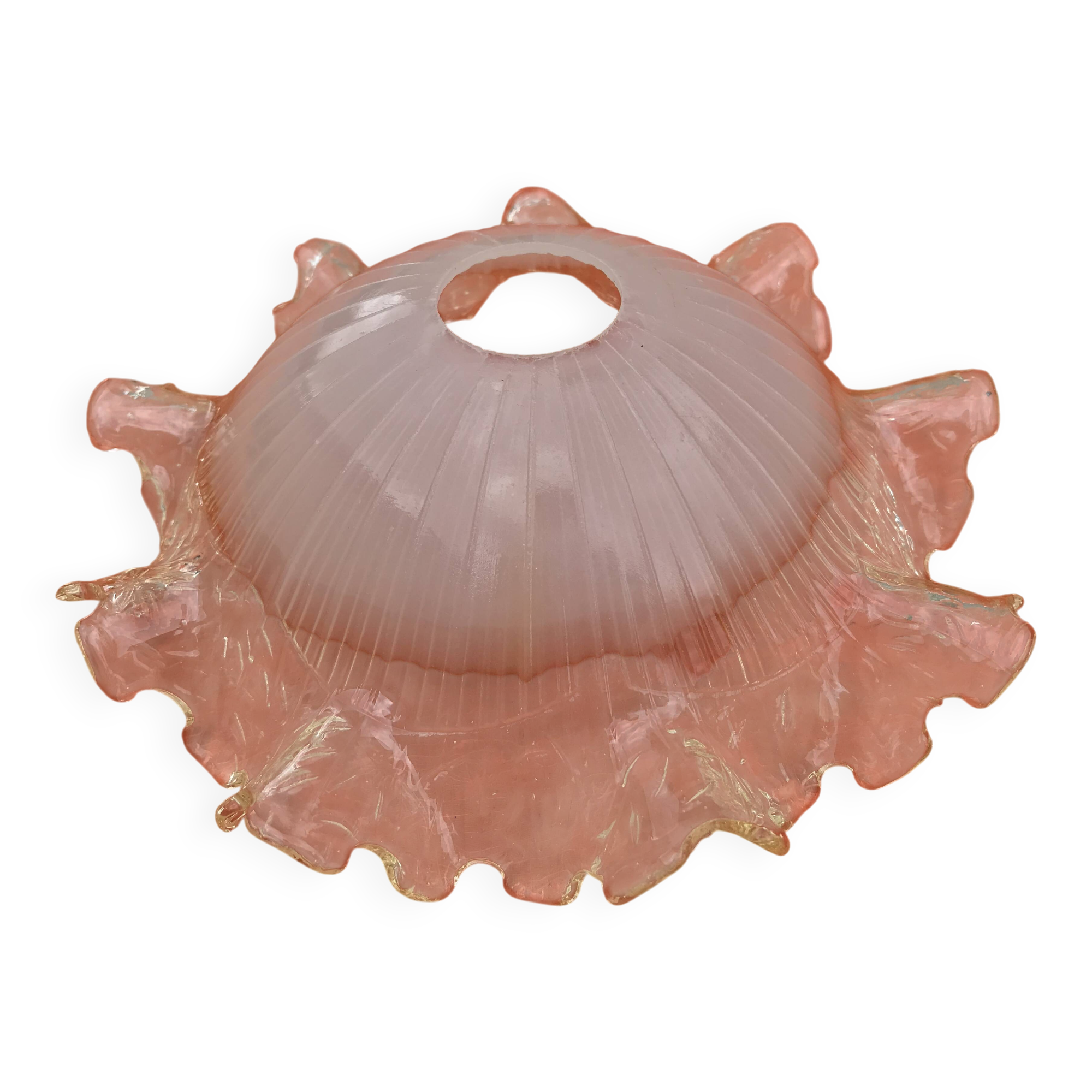 1930s Clear and Milk White Glass Ruffled Lampshade