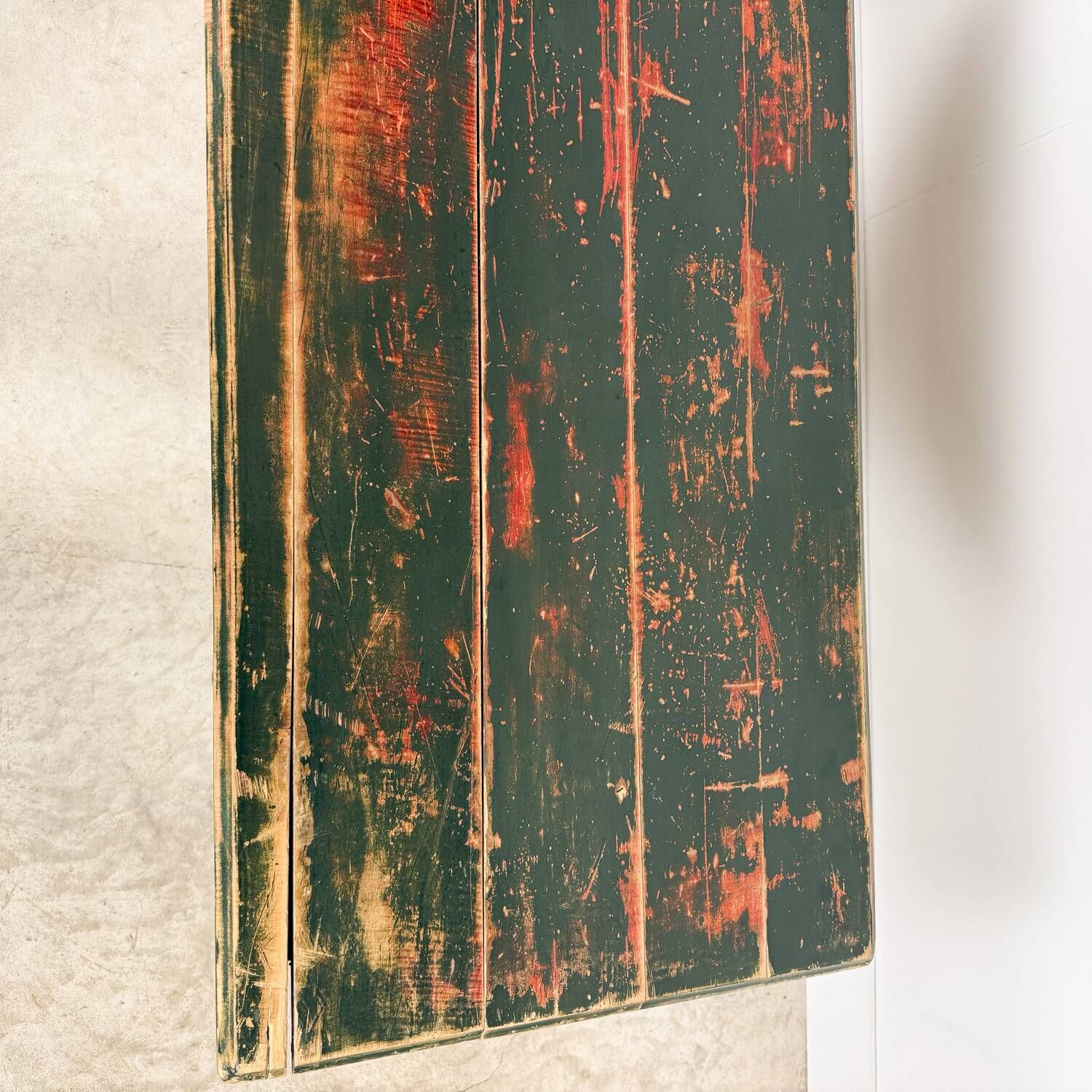 Vintage industrial bistro table with green painted wooden top