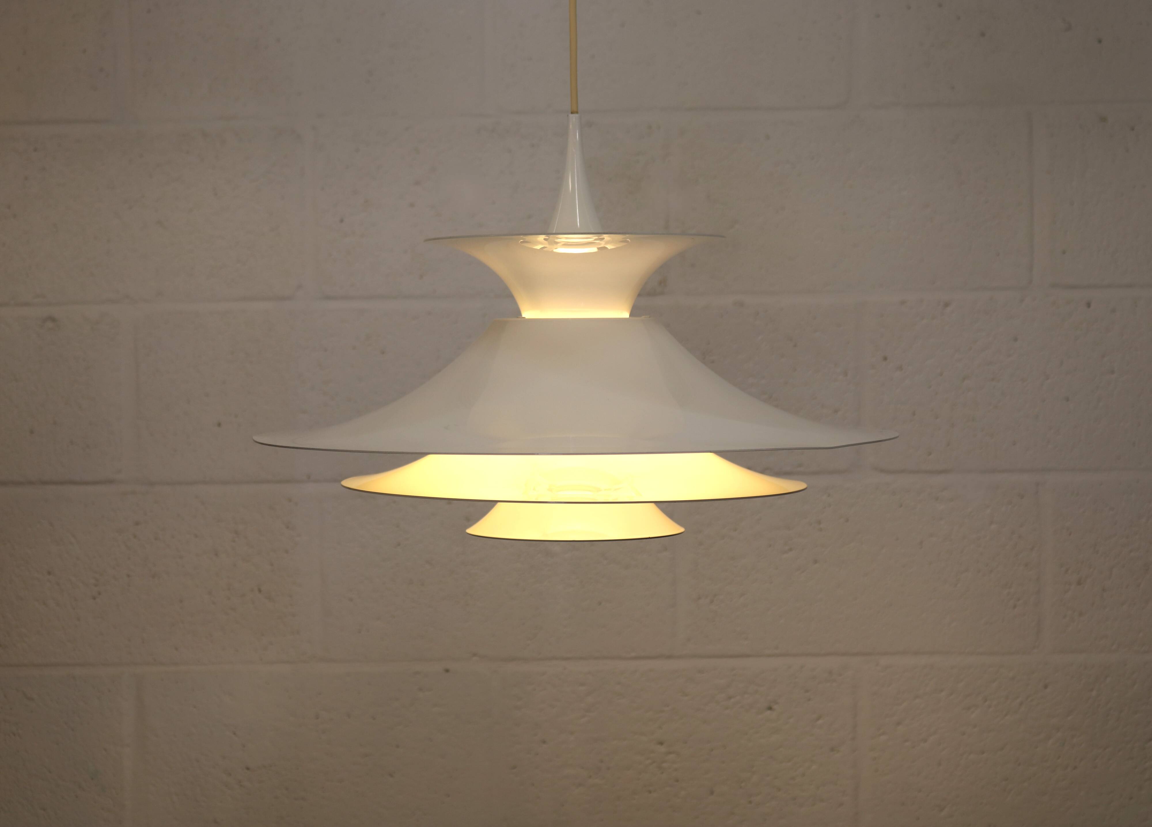 Danish Modern Pendant Lamp: White Radius Model by Erik Balslev for Fog & Mo