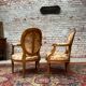 Pair of armchairs medallion in natural wood Louis XVI style