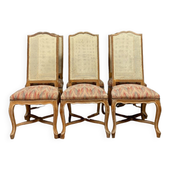 Série de 6 chaises Louis XV a haut dossier en bois cérusé vers 1900