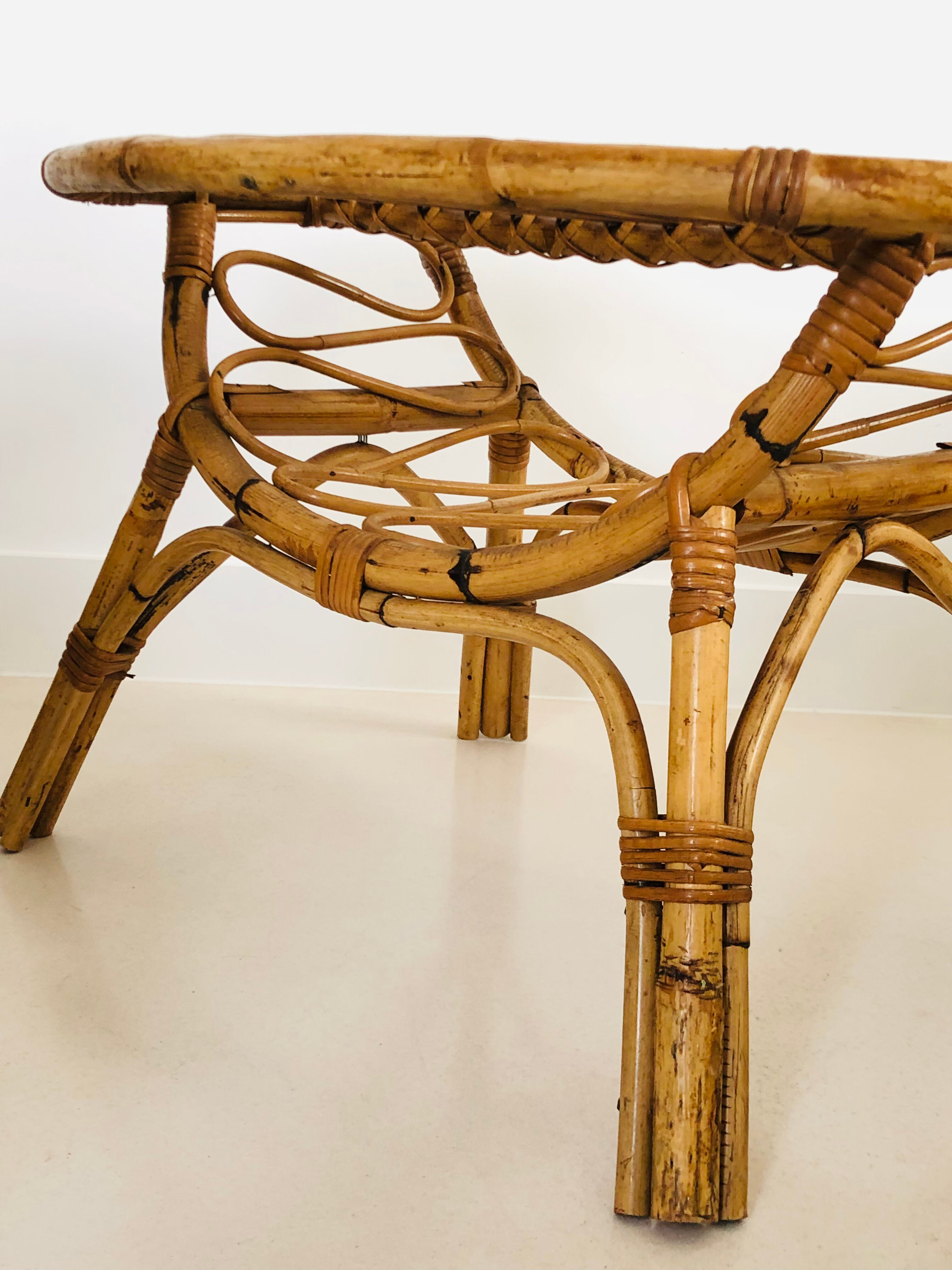 Oval rattan coffee table, Italy 50s