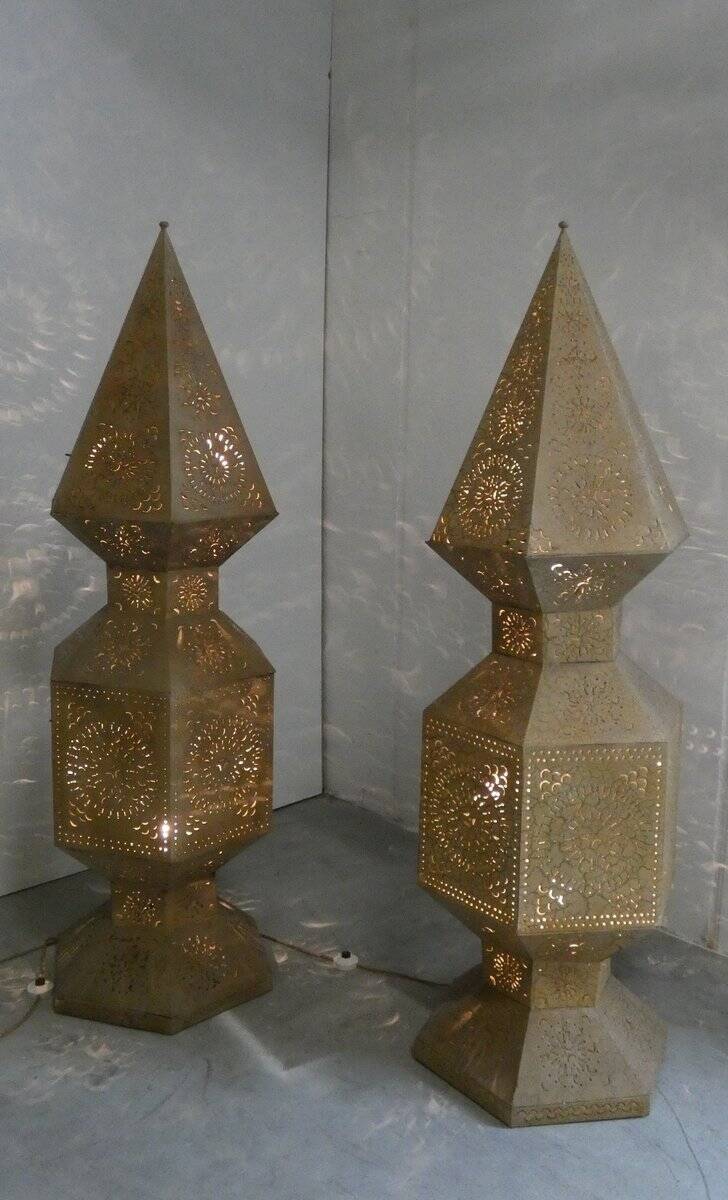 Large openwork metal floor lamps, Morocco, 1980s, set of 2
