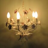 Vintage toleware chandelier with floral motifs, Italy from the 1960s.