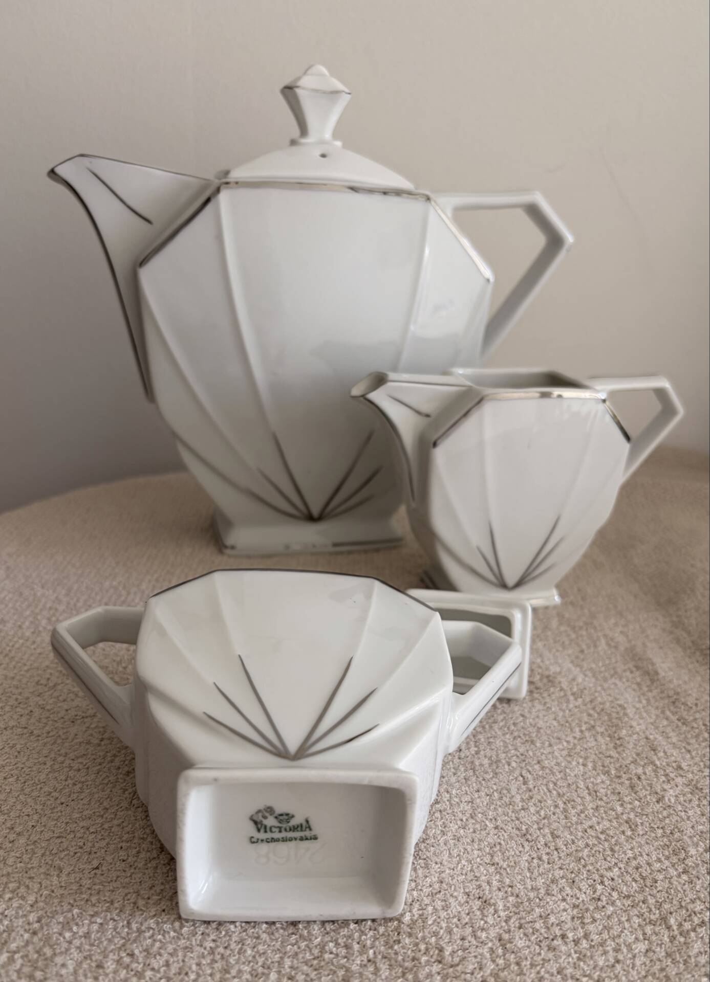 Art Deco Porcelain Coffee/Tea Trio by Victoria Czechoslovakia, 1930s