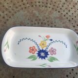 Rectangular cake dish in glazed ceramic, vintage floral pattern