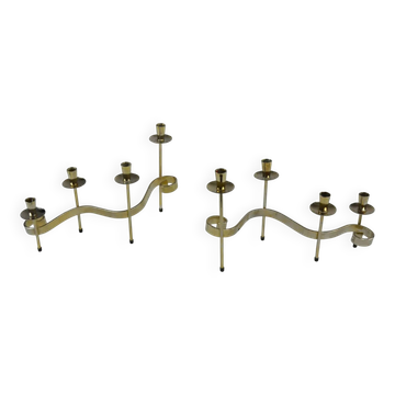 Pair of White Metal “Swirl” Candle Holders by Gunnar Ander for Ystad-Metall, Sweden, 1960s