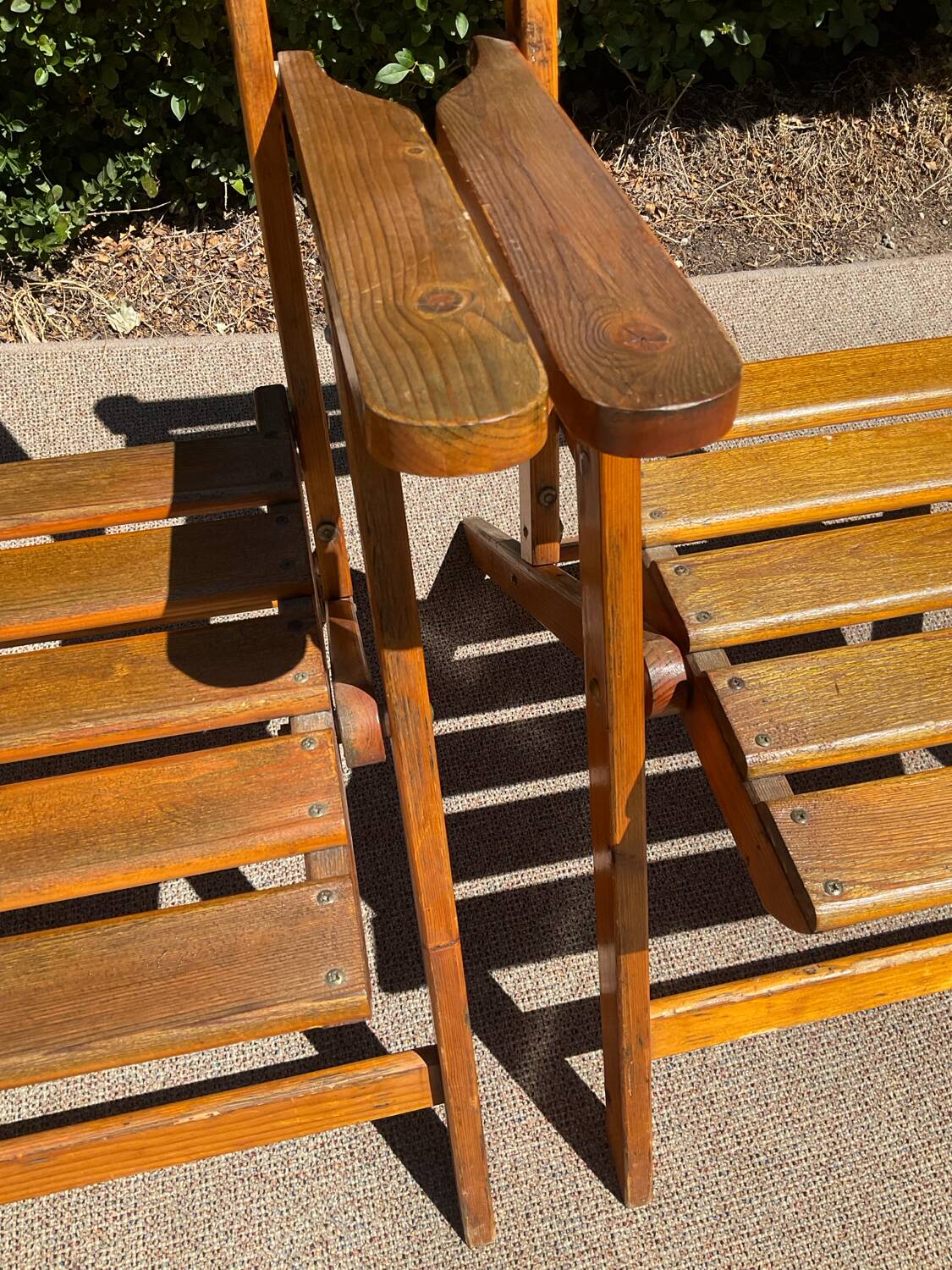 Pair of vintage wooden folding armchairs