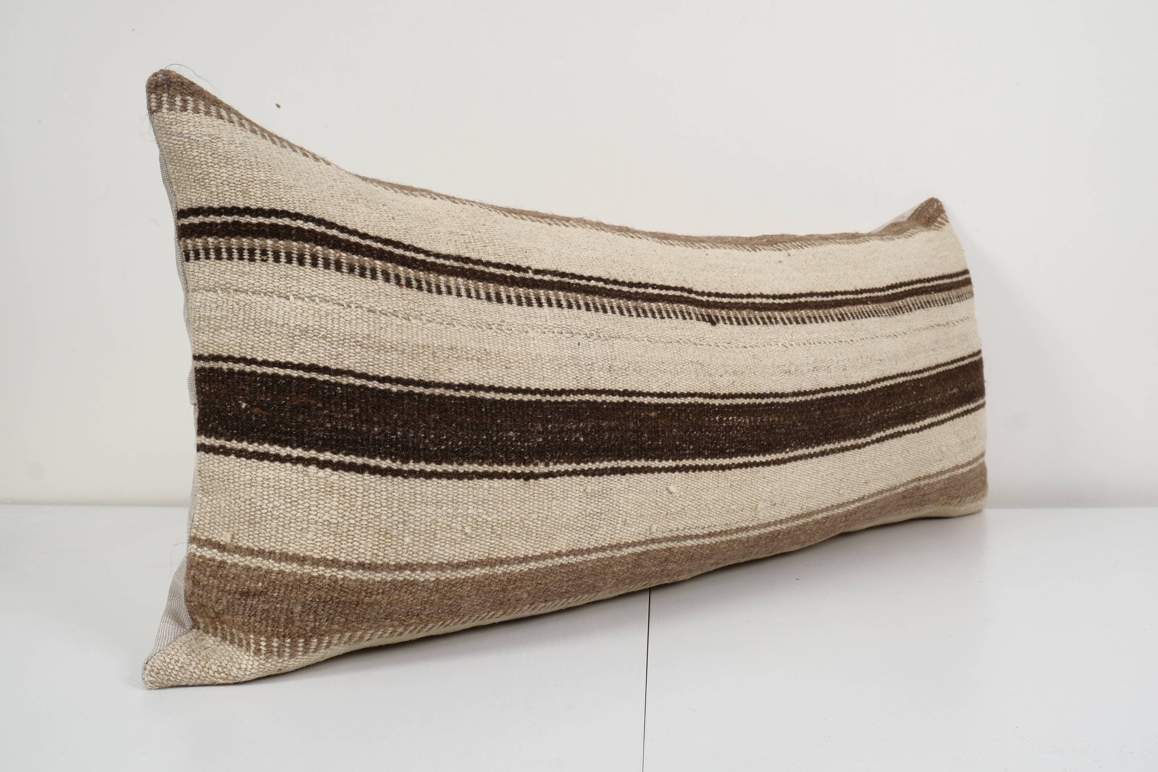 Vintage extra long turkish hemp kilim pillow cover, bench anatolian cushion cover 16'' x 40''