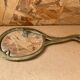 Antique art nouveau mirror face a main gilded bronze vintage flower decor