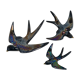 3 iridescent ceramic swallows