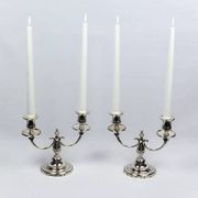 Pair of candlesticks | antique two-armed candelabra in silver-plated metal