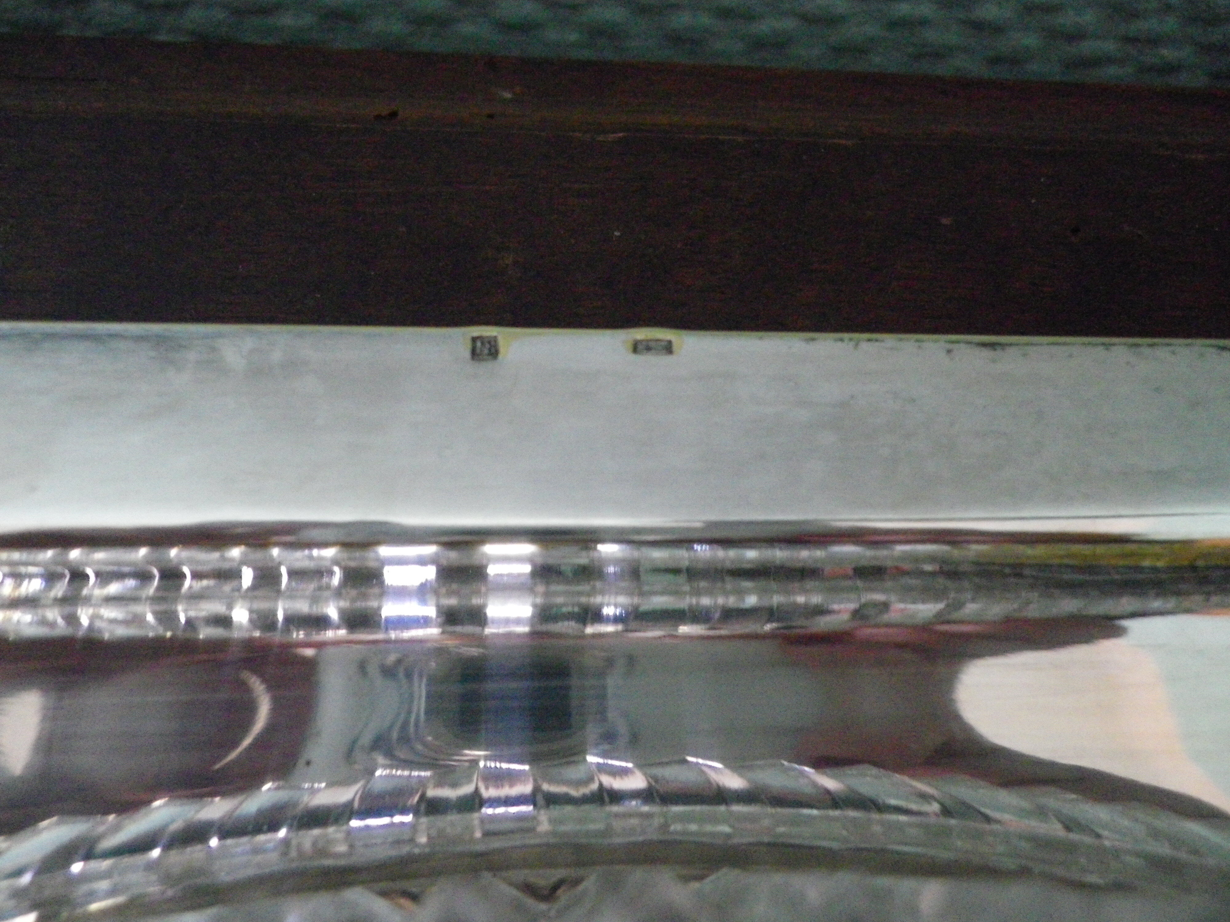 5-compartment thick glass servant - Silver metal with punch - Wooden handles - 1950/60