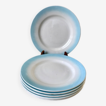 Lot de 6 assiettes à dessert bleu ciel dégradé pastel années 40-50