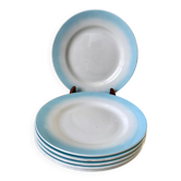 Lot de 6 assiettes à dessert bleu ciel dégradé pastel années 40-50