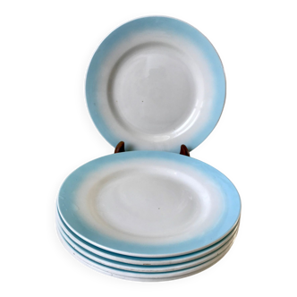 Lot de 6 assiettes à dessert bleu ciel dégradé pastel années 40-50