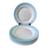 Lot de 6 assiettes à dessert bleu ciel dégradé pastel années 40-50