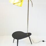 Vintage 1950s Tripod Floor Lamp with Kidney-Shaped Formica Shelf
