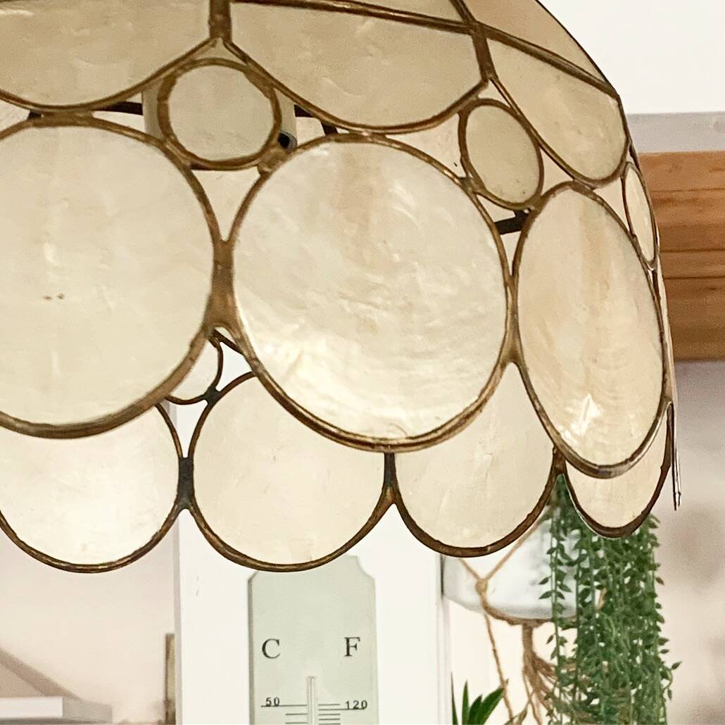Mother-of-pearl and brass pendant lamp from the 1960s