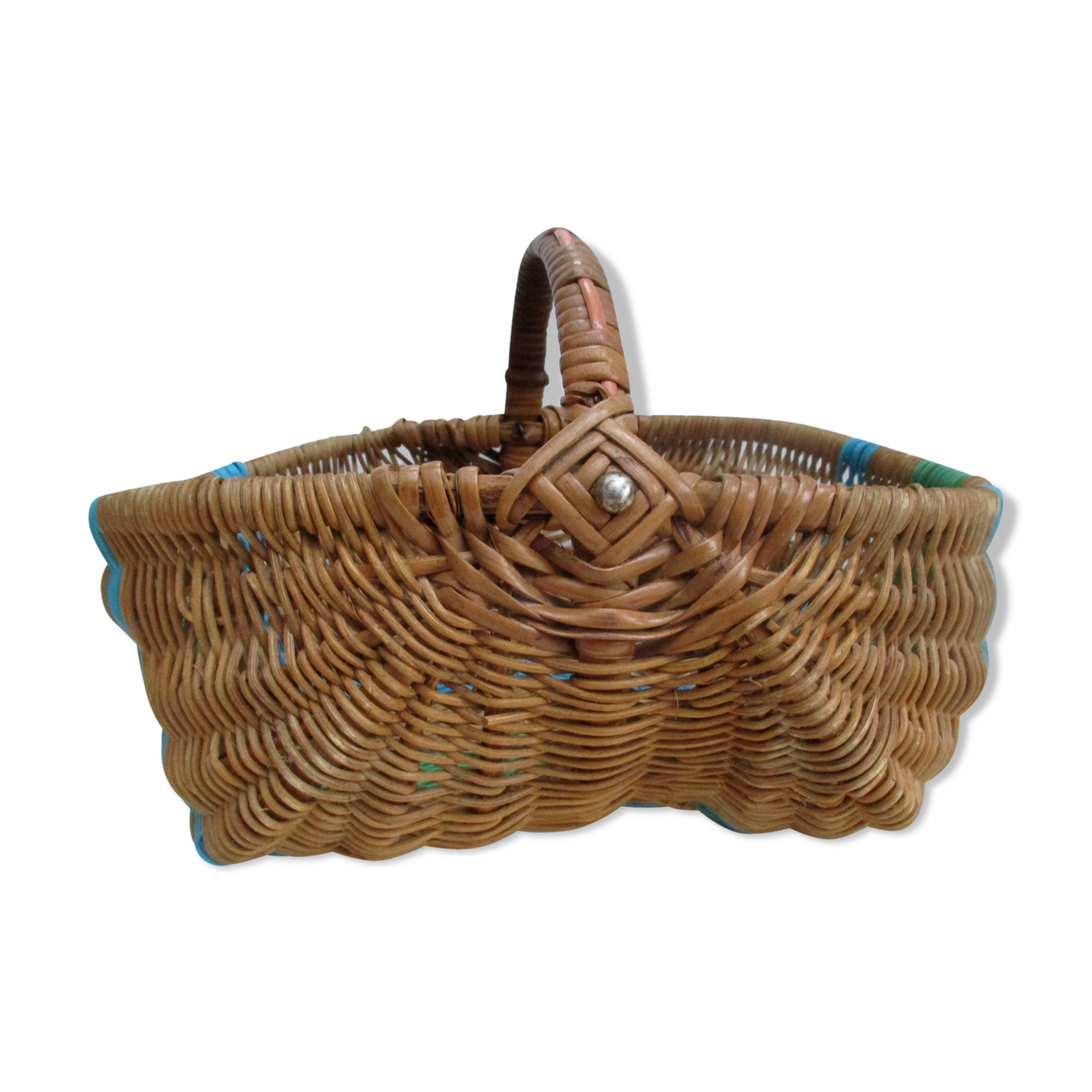 Rattan and scoubidou basket 60s