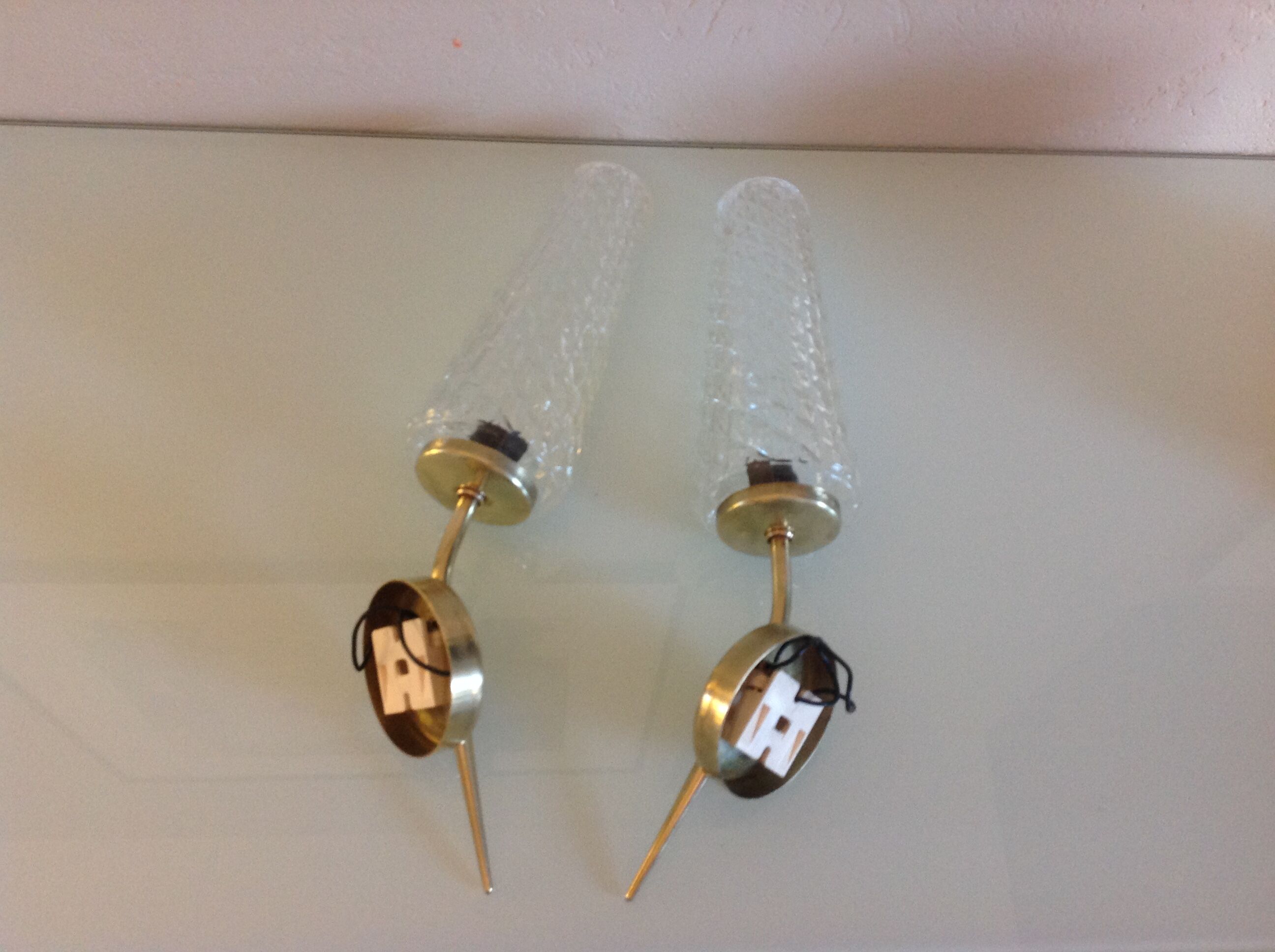 Pair of brass wall lamps conical glasses from the 60's