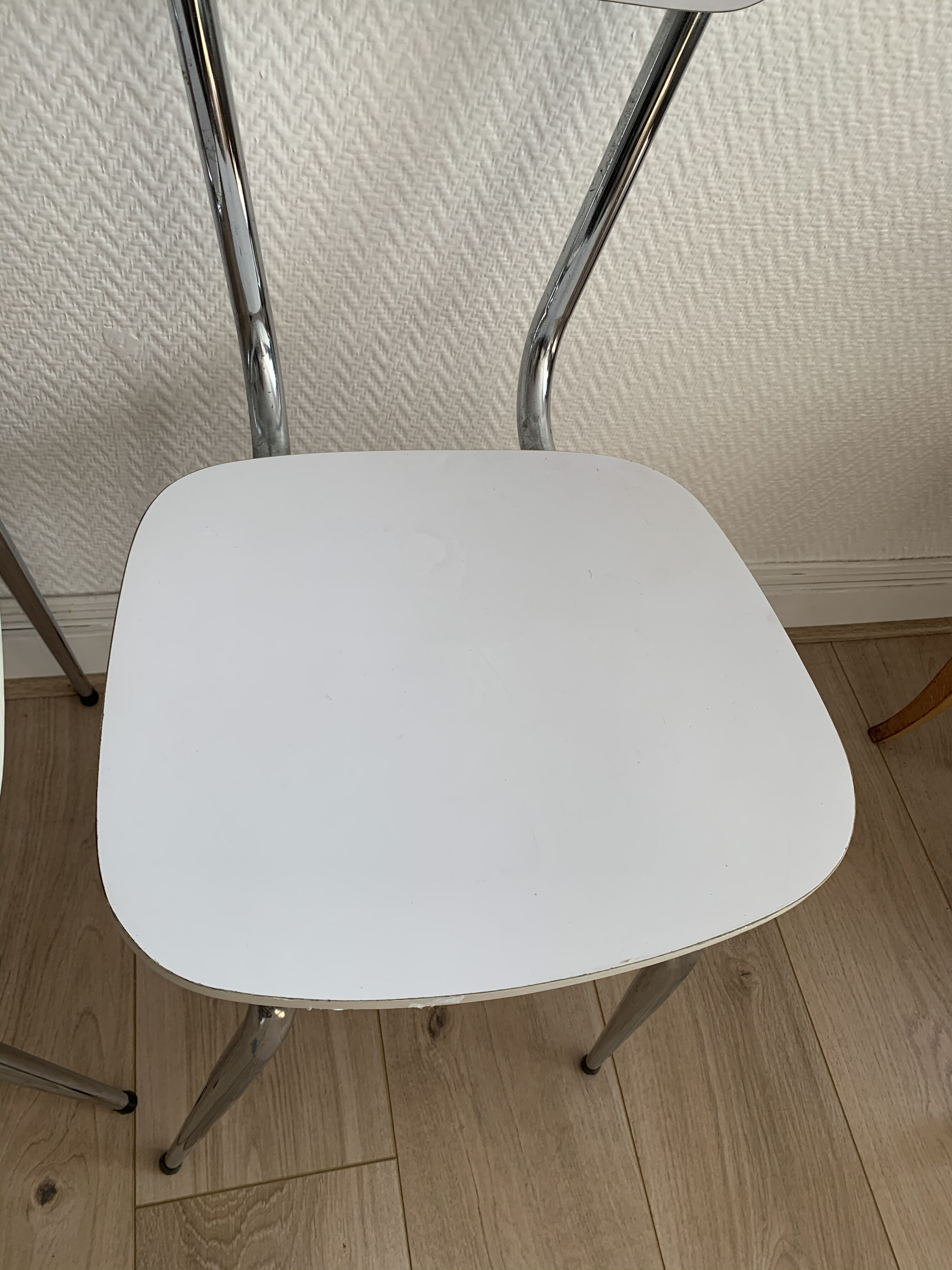 Lot of 3 vintage white kitchen chairs