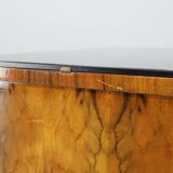 Art Deco walnut nightstand with black opaxite glass, Czechoslovakia 1930s