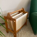 Scandinavian magazine rack in wood and canvas