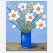 Old painting signed ZJ – Oil on canvas – Bouquet of daffodils in a vase