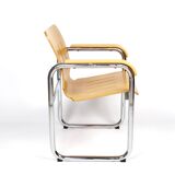 80s curved wood and chrome armchair
