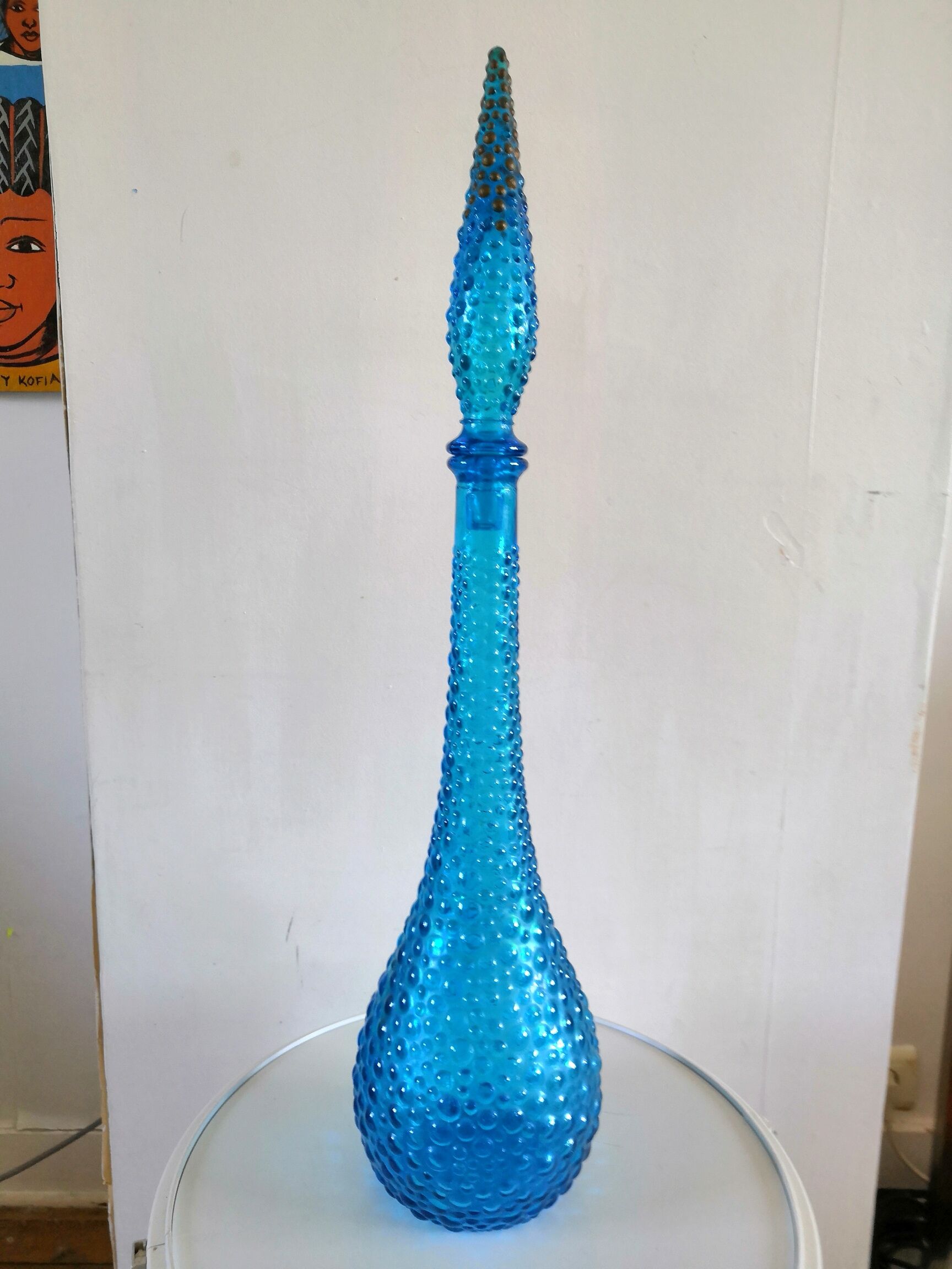 Carafe italienne en verre d'Empoli couleur bleue design années 60 - 70