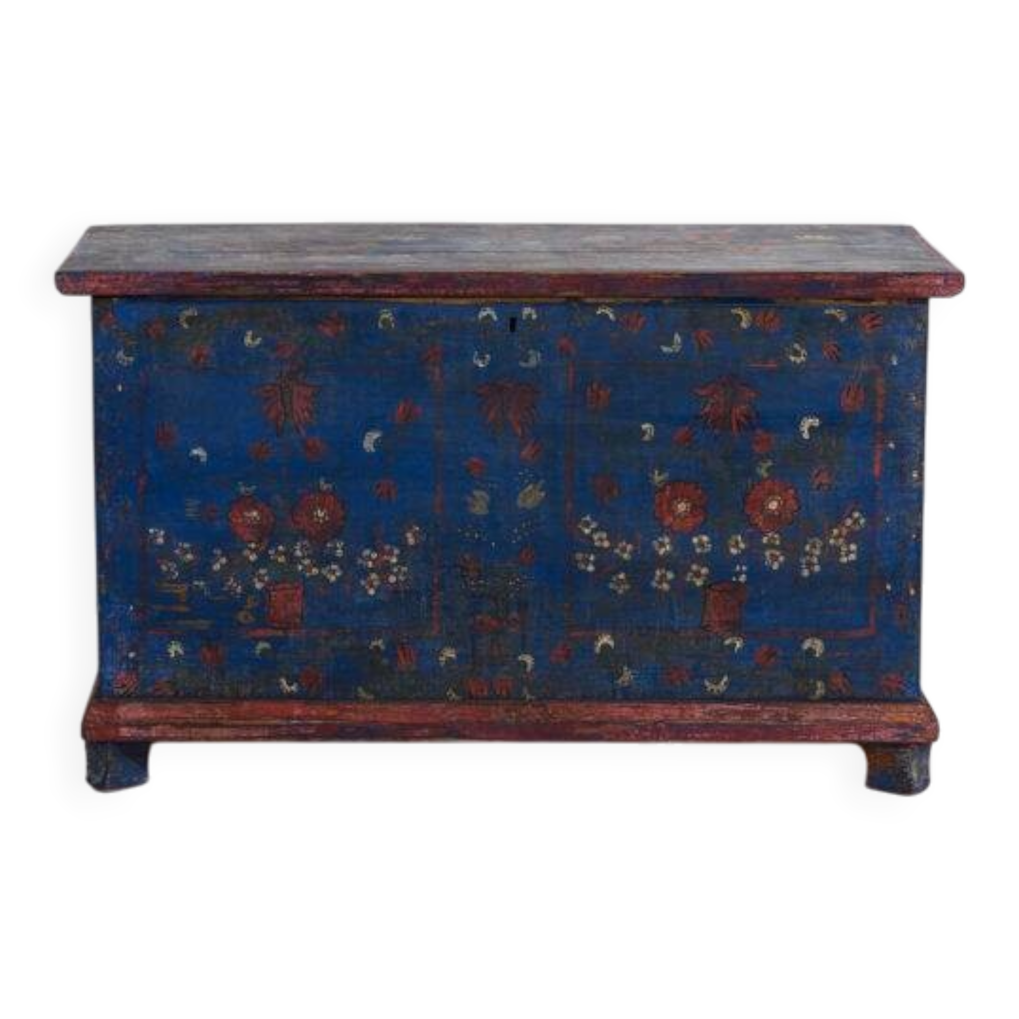 Antique navy blue trunk with floral details (c.1920) #94