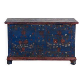 Malle ancienne bleu marine avec détails floraux (c.1920) #94