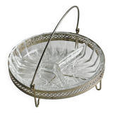 Glass dish with openwork metal support.