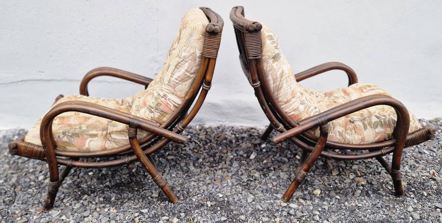 Vintage wicker armchair pair
