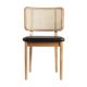 Chaise cannage bois naturel cuir noir sans accoudoirs