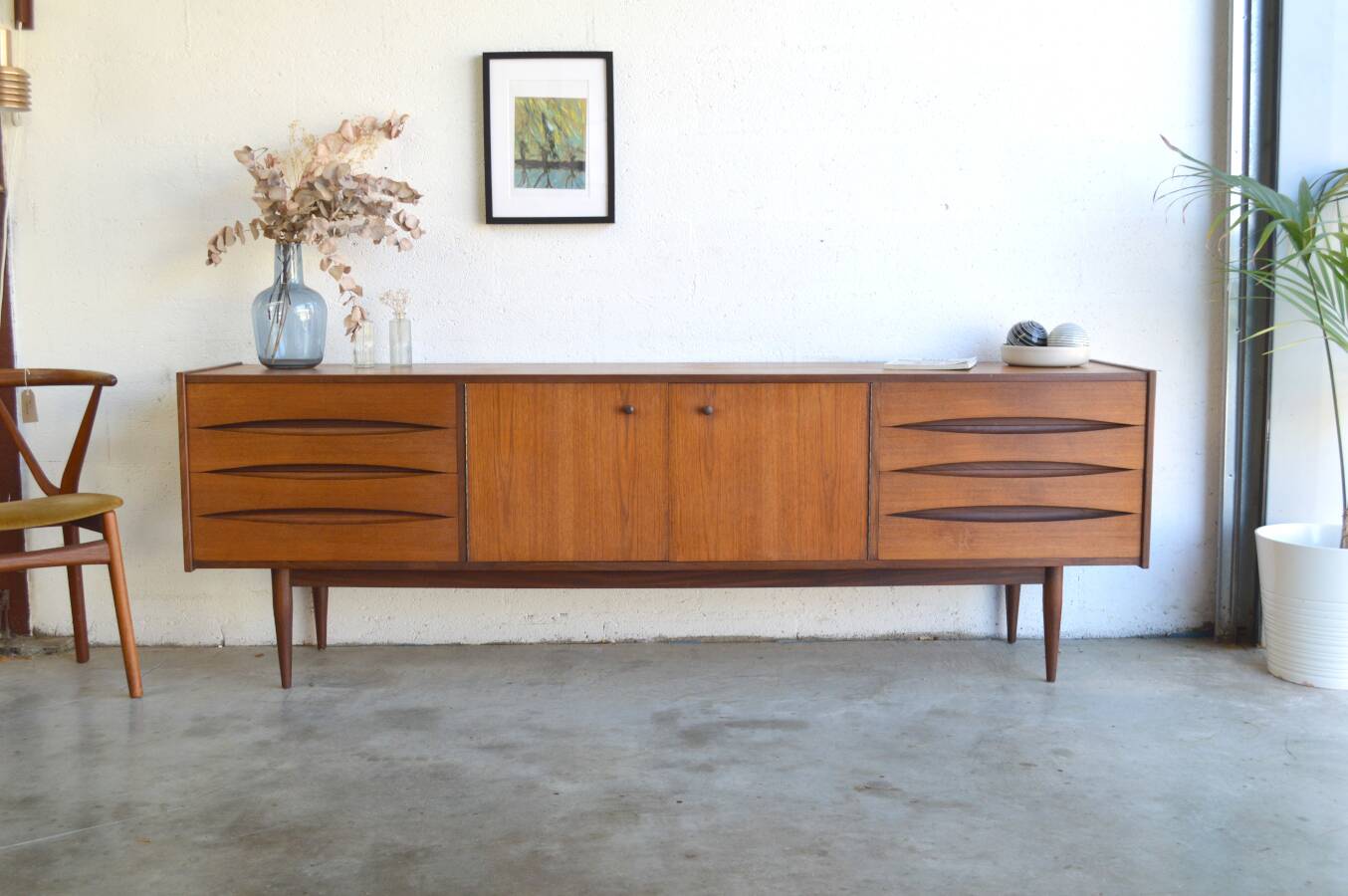 Symmetrical Danish teak sideboard 221cm