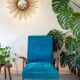 Scandinavian velvet armchair in duck blue, 1950s-60s.