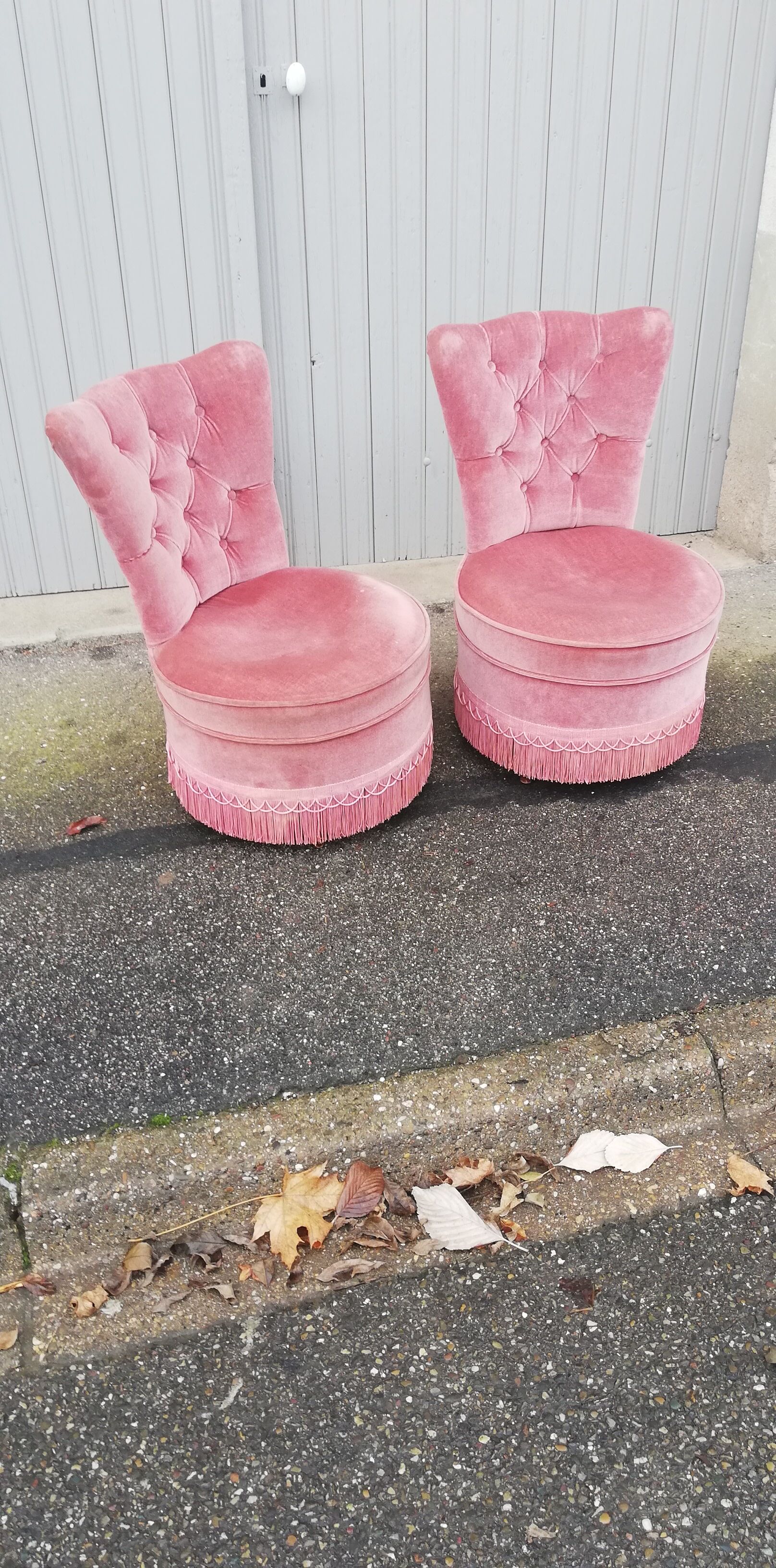 Paire de chauffeuses vintage tissu rose