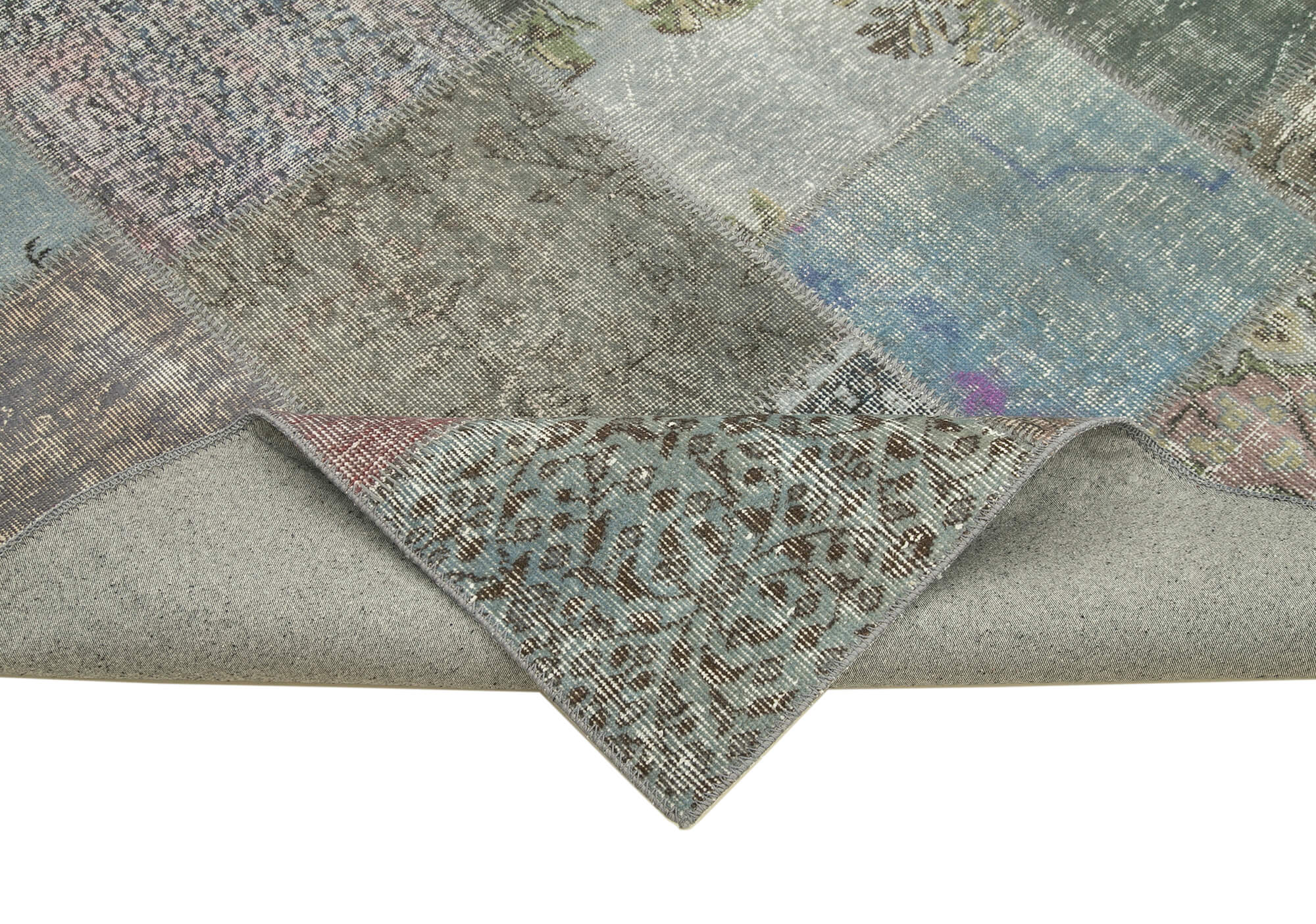 Handwoven turkish contemporary 205 cm x 300 cm grey patchwork carpet
