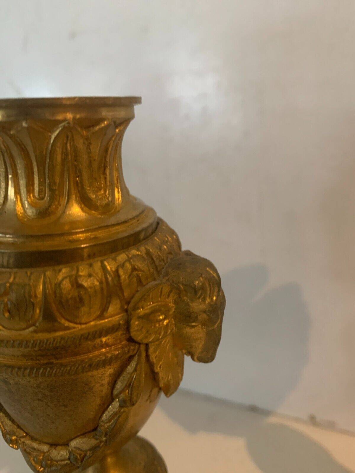 Pair of Louis XVI style candlesticks or covered vases in gilded bronze 20th century