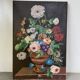Oil painting on wood flowers signed Grumet